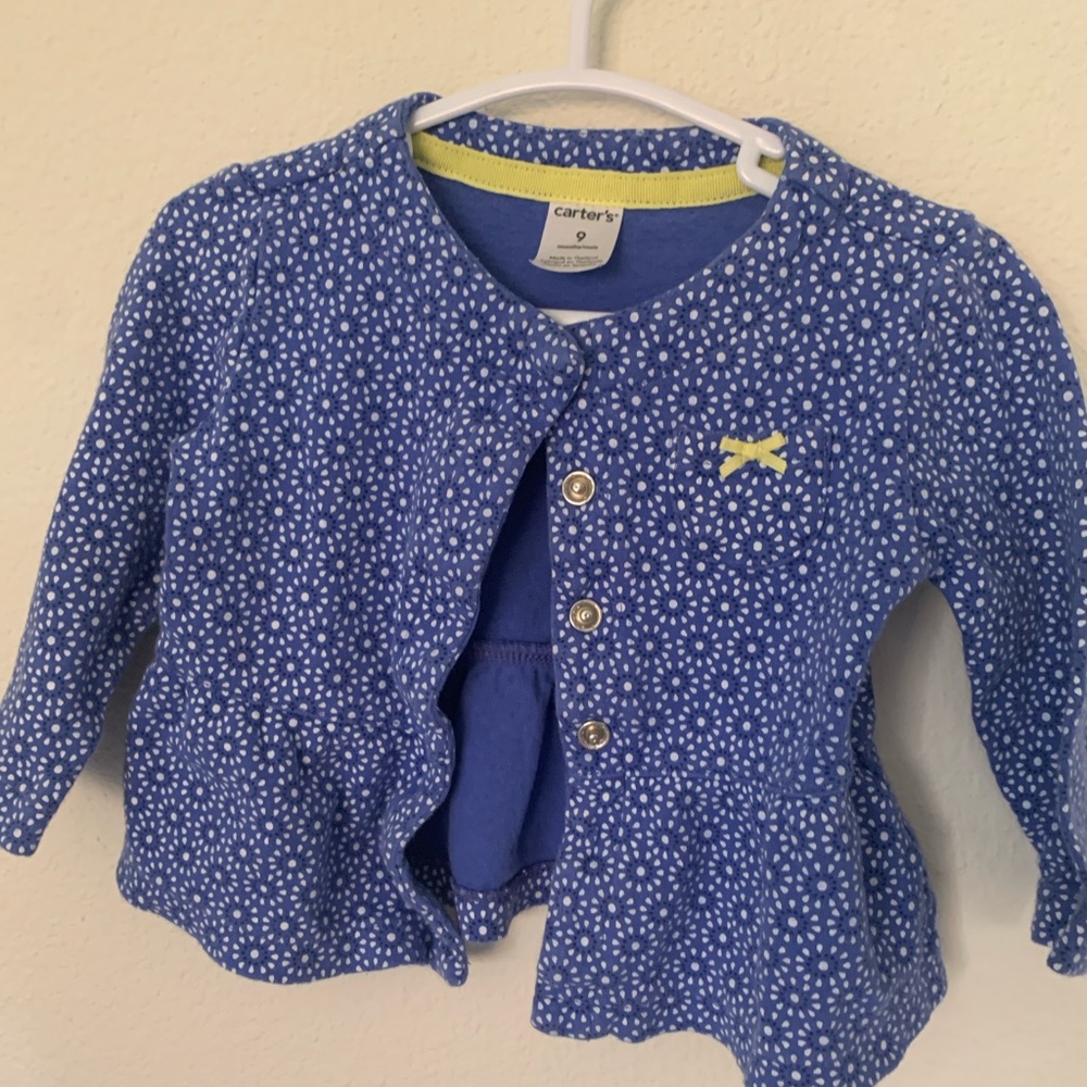 Carter's Blue Floral Cardigan with Yellow Accent